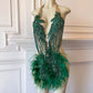 Emerald Feather Halter Dress